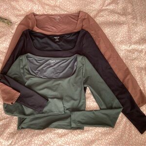 Old Navy PowerSoft Long-Sleeve Crop Support Top Set of 3 Sz S